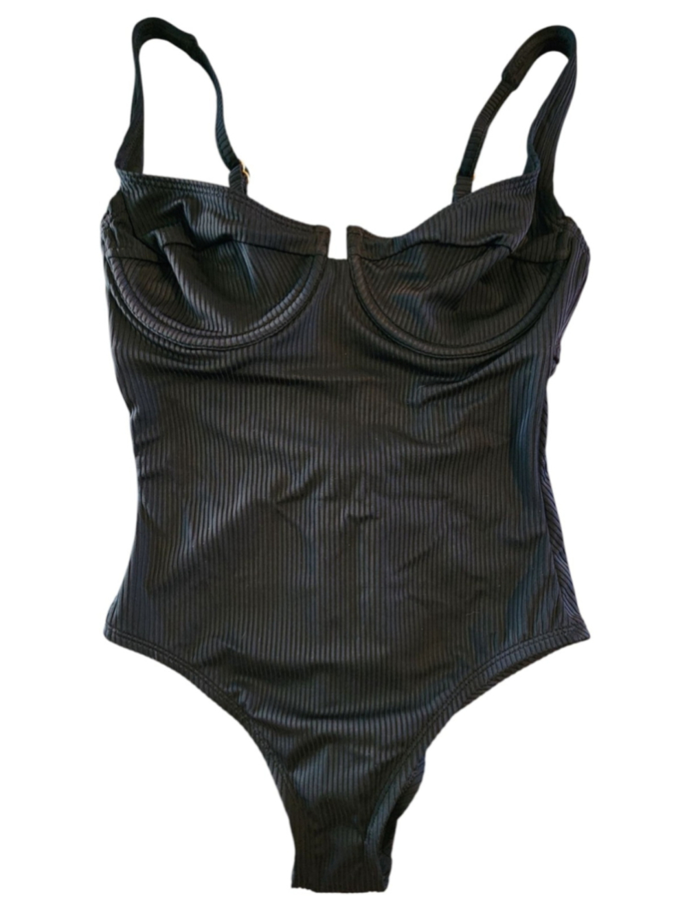 NWT Sofia by Sofia Vergara One Piece Swimsuit XS Black Ribbed Underwire Cheeky